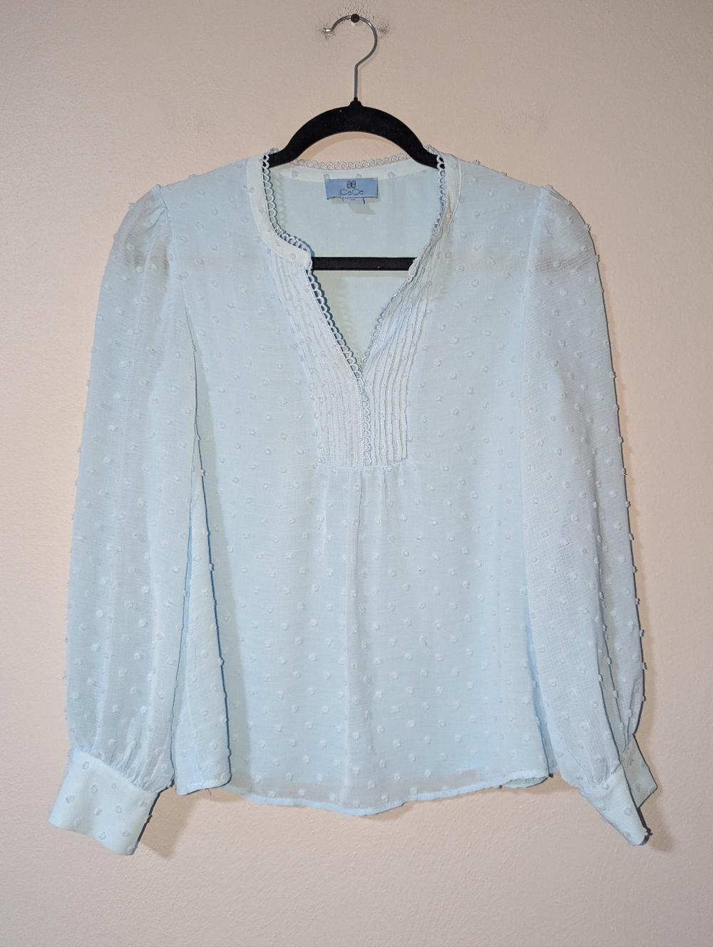 XS CeCe by Cynthia Steffe Light Blue Swiss Dot Top